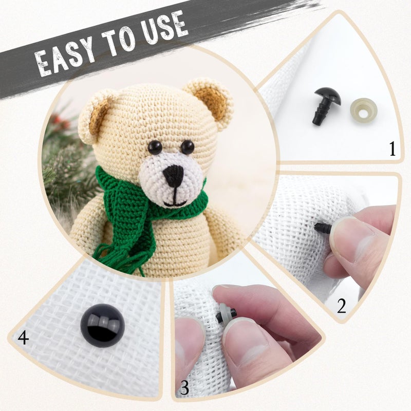 Quacc 100 PCS Safety Eyes with Washers, Black Plastic Toy Eyes for Crochet Crafts, DIY Craft Dolls, Stuffed Animals, Teddy Bears (6-12 mm) - Image 3